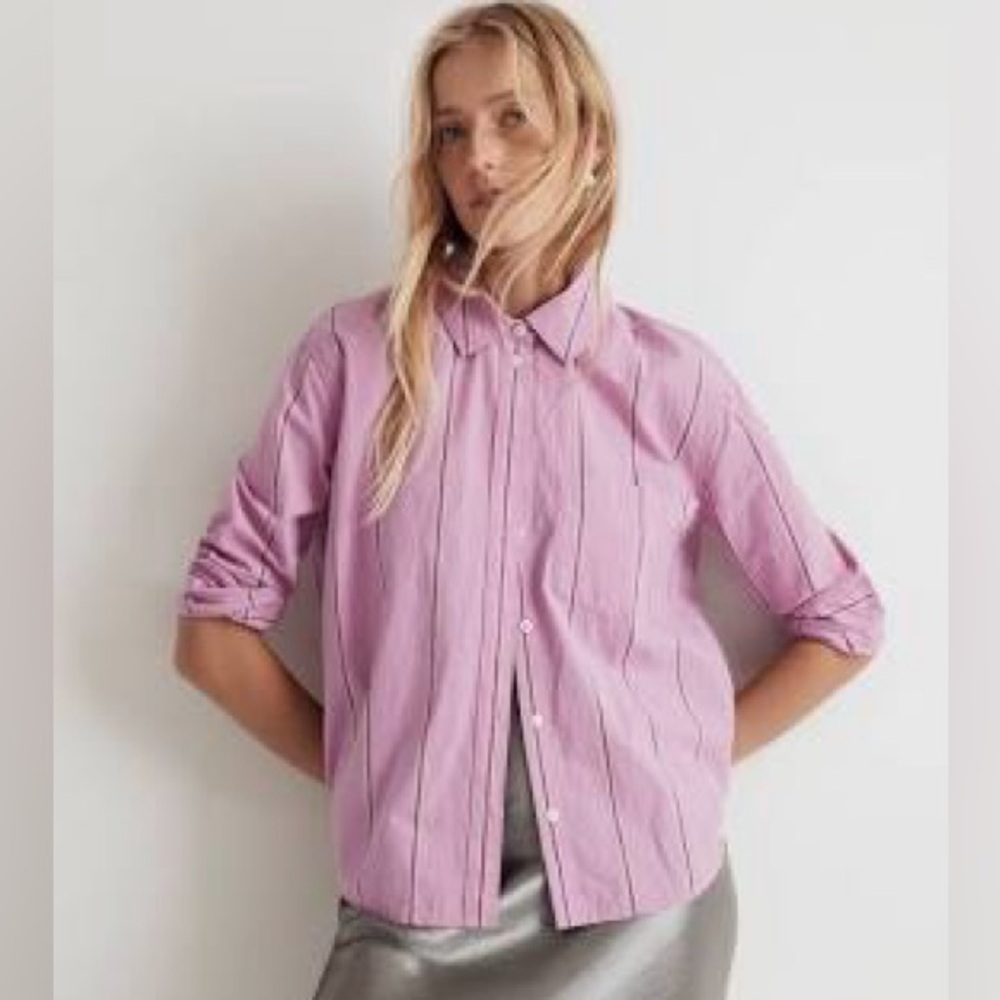 Madewell Signature Poplin Oversized Boyshirt in Stripe Light Petunia Medium